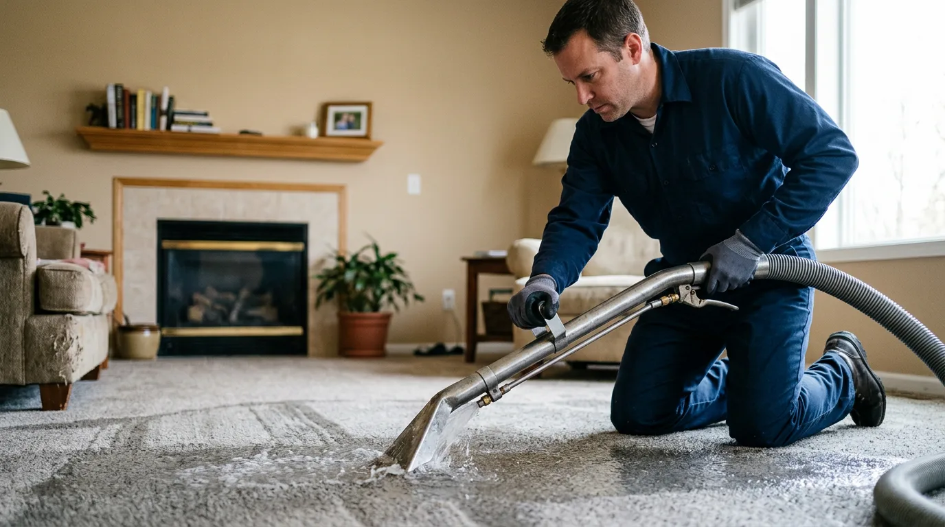 Water damage restoration technician working near Cambridgeport, VT